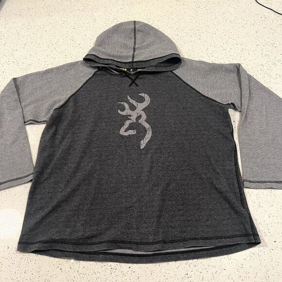 Browning Long Sleeved Heavyweight Hooded Raglan Shirt Mens LRG Deer Antler Logo - Picture 1 of 4